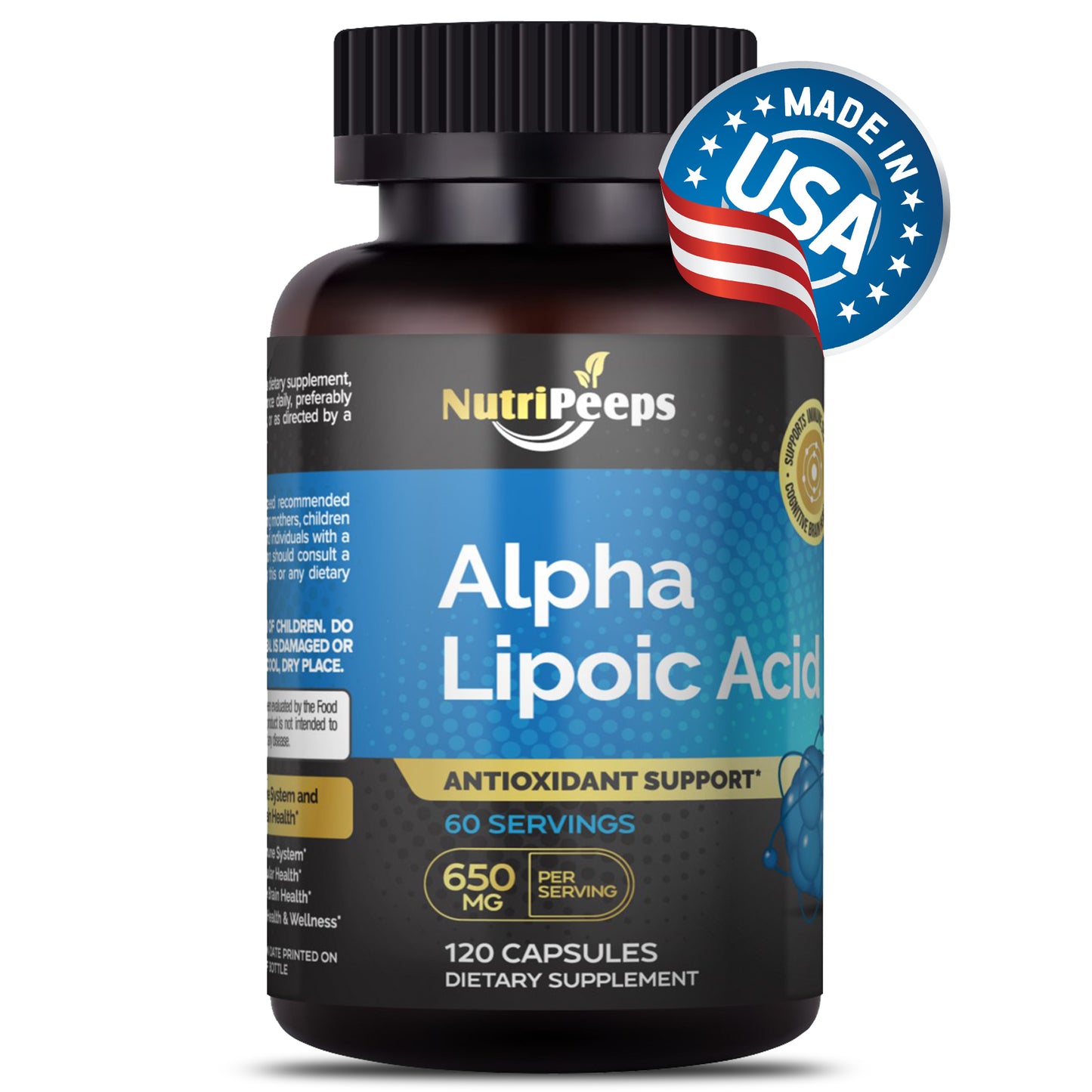 NutriPeeps Extra Strength Alpha Lipoic Acid 650 mg 120 Caps Non-GMO Antioxidant