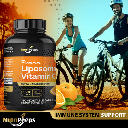 NutriPeeps Liposomal Vitamin C 1600mg -180 Capsules Fat Soluble VIT C Immune Boosting Supplement