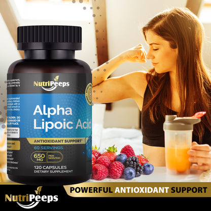 NutriPeeps Extra Strength Alpha Lipoic Acid 650 mg 120 Caps Non-GMO Antioxidant