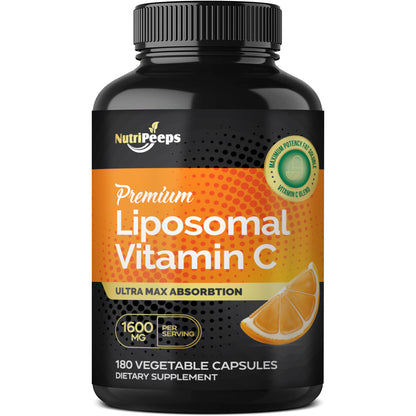 NutriPeeps Liposomal Vitamin C 1600mg -180 Capsules Fat Soluble VIT C Immune Boosting Supplement