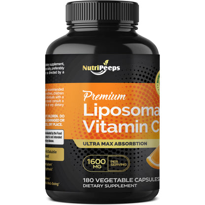 NutriPeeps Liposomal Vitamin C 1600mg -180 Capsules Fat Soluble VIT C Immune Boosting Supplement