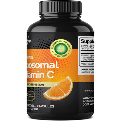 NutriPeeps Liposomal Vitamin C 1600mg -180 Capsules Fat Soluble VIT C Immune Boosting Supplement