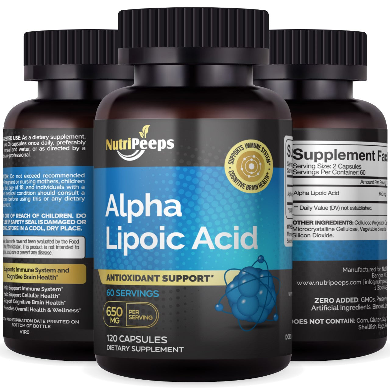 NutriPeeps Extra Strength Alpha Lipoic Acid 650 mg 120 Caps Non-GMO Antioxidant