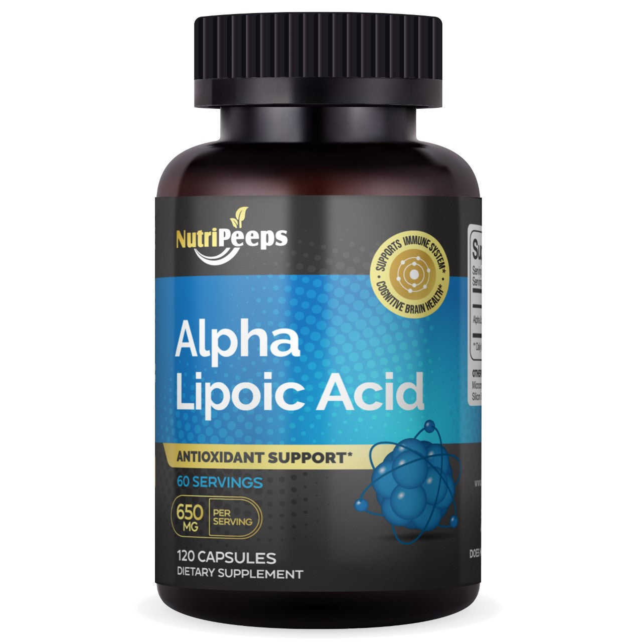 NutriPeeps Extra Strength Alpha Lipoic Acid 650 mg 120 Caps Non-GMO Antioxidant