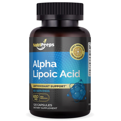 NutriPeeps Extra Strength Alpha Lipoic Acid 650 mg 120 Caps Non-GMO Antioxidant